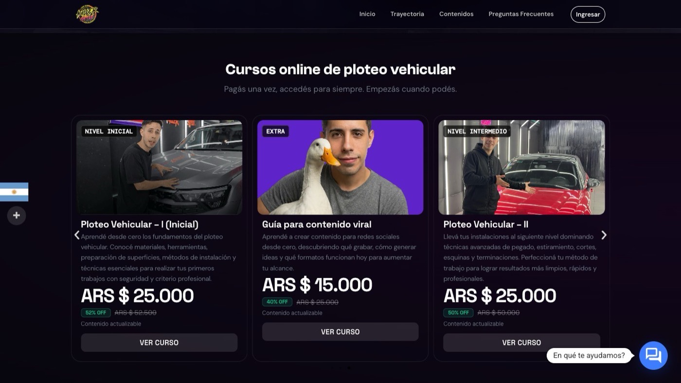 Catálogo de Academia Killer: los cursos de ploteo inicial e intermedio y la guía de contenido, con sus precios