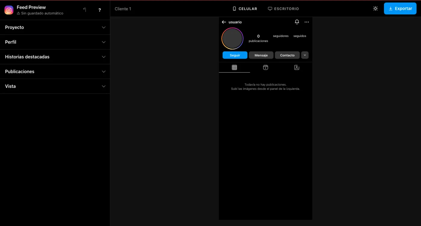 Feed Preview — la herramienta con el panel y la vista de celular